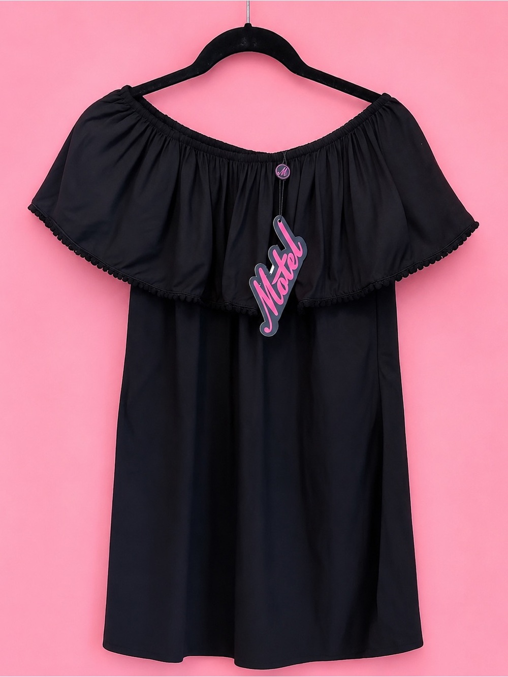 Motel Rocks Black Off Shoulder Mini Dress NWT Ruffle Bardot Size Small